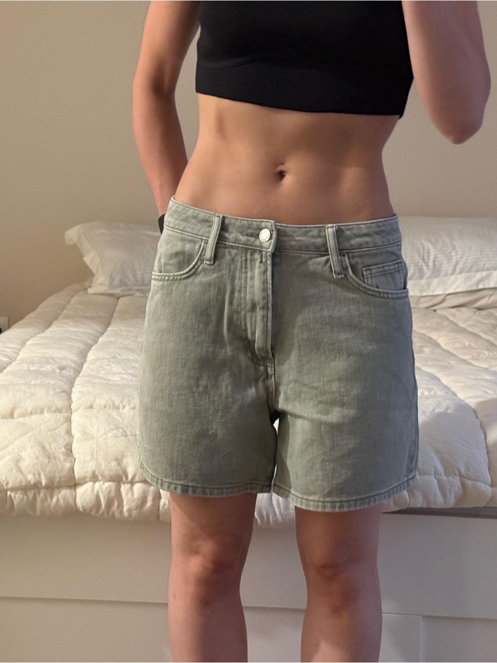 Othr Women's High-Rise Jean Shorts in Light Sage